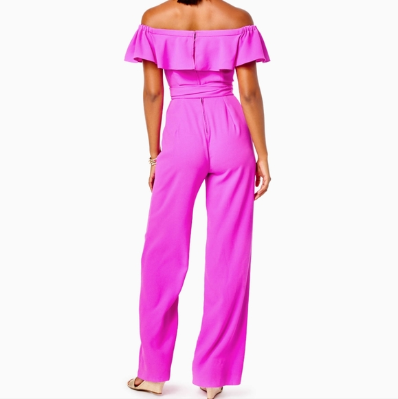 Lilly Pulitzer Pink Fuchsia Purple Jood Off the Shoulder Jumpsuit Lilly Pulitzer - Picture 2 of 6